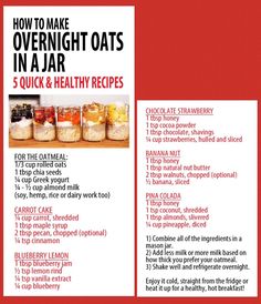 an image of how to make overnight oats in a jar info sheet with instructions