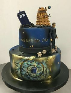 a doctor who themed birthday cake is on display