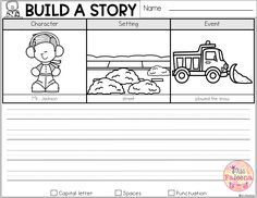 the worksheet for building a story with pictures and words to help students learn how to