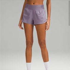 Nwt Lululemon Hotty Hot High Rise Size 2 / 2.5 Purple Ash Lavender Athleisure Bottoms For Sports, Sporty Purple Bottoms For Light Exercise, Casual Purple Athletic Shorts For Yoga, Purple Athleisure Running Bottoms, Purple Athleisure Bottoms For Running, Purple Athleisure Running Shorts, Casual Purple Running Bottoms, Purple Athletic Running Shorts Athleisure Style, Purple Athleisure Athletic Shorts For Running