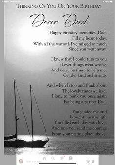 a sailboat in the ocean with a poem written on it that says thinking of you on your birthday