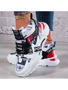 Women's Thick-Soled Fashionable Sports Running Shoes, Comfortable Lightweight Outdoor Casual Shoes black red Sporty    Letter,Plain    Women Shoes, size features are:Bust: ,Length: ,Sleeve Length: Sports High-top Lace-up Sneakers With Thick Bottom, Trendy Black High-top Running Shoes, Sporty Black High-top Platform Sneakers, Trendy Breathable High-top Sneakers For Sports, Sporty Black High-top Sneakers With Thick Bottom, Casual High-top Sneakers, High-top Chunky Sneakers For Sports, Red Sporty Platform Sneakers, Sports High-top Sneakers With Thick Bottom