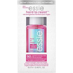 hard to resist strengthener by essie a nail strengthening treatment with nail bonding technology for instant nail strength and less brittle, more protected nails after just 3 days. this treatment creates a protective barrier against daily wear and tear for nails that appear healthy, smooth with natural shine. apply two coats to clean, bare nails and allow to dry. wear for 3 days before removal, for optimal results. Next Gen Nails, Essie Nail Polish Colors, Usa Nails, Instant Nails, Essie Nail Colors, Nail Hardener, Brittle Nails, Face Wrinkles, Nail Strengthener