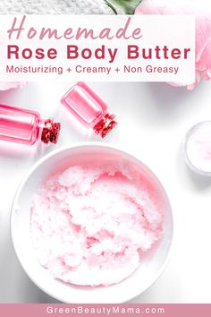 DIY Rose Body Butter Without Beeswax {Non-Greasy + Natural} Rose Water Lotion, Rose Body Butter Recipe, Rose Water Recipes, Diy Rose Perfume, Rose Powder Recipes, How To Make Rose Water Diy, Diy Body Oil Recipe, Rose Soap Diy, Body Butter Recipe Whipped