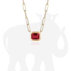 JP0125 'Manhattan' Emerald Cut East-West Pendant in 18K Gold Chain length: 16 in (Included) Stone Size: 9 x 7 mm Classic Ruby Necklaces For Formal Occasions, Classic Yellow Gold Octagon Necklace, House In Nyc, 18k Gold Chain, Gold Stone, Lemon Quartz, Yellow Gold Chain, East West, London Blue Topaz