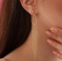 Golden Cascade Earrings Minimalist Design 14K Gold Filled Hand Chain Earrings Handmade  Earring Long Earrings, Bridesmaid, Wedding Earrings by Gilaymjewellery on Etsy Chain Earrings Dangle Totaram Jewelers, Cascade Earrings, Earring Long, Handmade Earring, Earrings Bridesmaid, Bridesmaid Wedding, Hand Chain, Wedding Jewelry Earrings, Earrings Minimalist