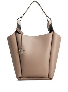 beige leather debossed logo to the front logo charm silver-tone hardware single top handle hook fastening main compartment multiple internal slip pockets Tods Bag, Debossed Logo, Chanel 2, Brands Luxury, Demi Fine Jewelry, Summer Beach Wear, Fine Earrings, Pump Sandals, Ballet Flat Shoes