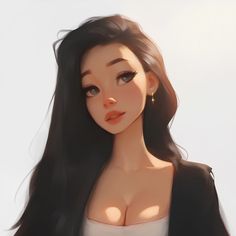 a digital painting of a woman with long black hair