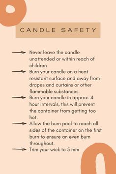 an info sheet with the words candle safety and instructions for each part of the page