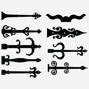 an assortment of decorative brackets and handles on a white background with black lines in the middle