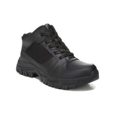 Dr. Scholl's Men's Bunker Slip Resistant Athletic Work Boots Variant: Shoe Size: 12 | Shoe Width: Wide | Actual Color: Black A Slip Resistant Work Shoe That Works For You, This Non-Slip Shoe Is A Go To Both On And Off The Clock. The Gel Cushion Insole, Oil/Slip-Resistant Outsole, And Majority Leather Upper Makes This Boot Durable And Easy-To-Clean. Gel Cushion Insole Oil Resistant Outsole Work Boot Durable Leather Shock-Absorbing Premium Insole Non-Marking Outsole Extra Padding Around Collar Sli Synthetic Slip-resistant Walking Boots, Black Fade-resistant Combat Boots, Casual Black Slip-resistant Combat Boots, Work Shoe, Work Boot, Work Shoes, Work Boots, Black Color, Athletic Shoes