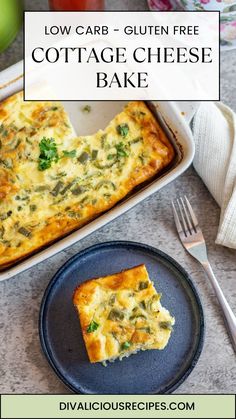 low carb - gluen free cottage cheese bake on a blue plate