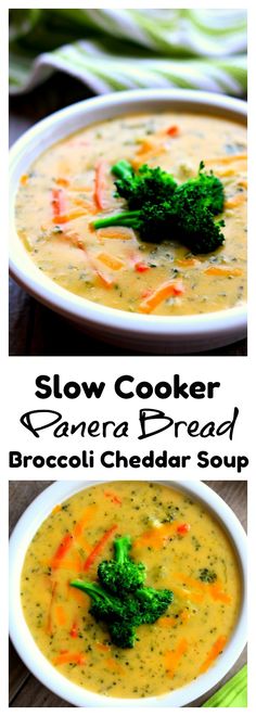 broccoli cheddar soup in a white bowl with the words instant pot dinner bread