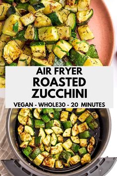 an air fryer with roasted zucchini in it