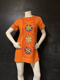 India 60s VTG Maharajah Embroidered Bohemian Festival Dress Mirror Work TUNIC S | eBay Retro Embroidered Cotton Dress, Fitted Geometric Embroidery Festival Dresses, Fitted Dresses With Geometric Embroidery For Festival, Retro Embroidered Summer Dress, Summer Retro Embroidered Dress, Retro Fitted Dresses For Festival, Orange Embroidered Festival Dress, Retro Cotton Festival Dress, Orange Embroidered Dress For Festivals