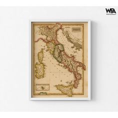 an old map of italy on the wall