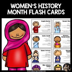 women's history month flash cards with pictures of people in different colors and sizes