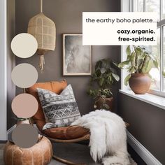 a living room filled with lots of furniture next to a window and potted plants