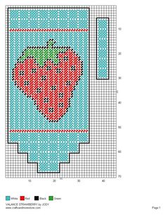 a cross - stitch pattern with a strawberry on the front and back side, in blue