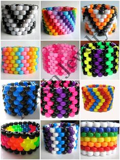 many different types of bracelets made out of plastic beads