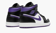 The Air Jordan 1 Mid “Dark Iris” is a colorway of the mid-top version of Michael Jordan’s first signature shoe that unofficially shows love to the Sacramento Kings.  Dressed in the basketball team’s black, white, and purple team uniform colors, the “Dark Iris” is in no way affiliated with the Kings, but brings to mind all of the great Player Exclusive Air Jordan colorways worn by former Kings players and Team Jordan members Mike Bibby and Mitch Richmond.  The shoe features a white perforated lea Nike Air Jordans Outfit Woman, Air Jordan Outfit Women, Mitch Richmond, Jordan Outfit Women, Air Jordan Outfit, Mike Bibby, Nike Air Jordans Outfit, Air Jordan 1 Mid White, Jordan 1 Mid White