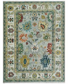 Silver, Ivory and Beige vibrant Colorful Hand knotted Multi Size Traditional Oushak wool Rug 10 Sqare Wool Rugs, Oushak Rug Landry & Arcari Rugs And Carpeting, Traditional Area Rugs Blue, Family Room Colorful Rug, Ooshak Rugs, Beige Color Scheme, Tile Furniture, Persian Blue, Big Rugs