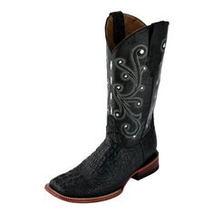 Ferrini Western Boots Mens Cowboy Caiman Gator Print Black 40393-04 Mens Ferrini Boots: Mens Ferrini Western Cowboy Boots. These pull on mens Caiman Gator cowboy boots from Ferrini feature a caiman crocodile body print wide square toe leather sole double stitch welt walking heel and 13 inch shaft. 40393-04 Size: 10-EE.  Gender: male.  Age Group: adult. Caiman Crocodile, Boots Square Toe, Mens Cowboy, Double Stitch, Boots Mens, Justin Boots, Western Cowboy Boots, Black Leather Boots, Western Cowboy