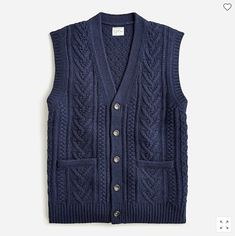 We blended soft, naturally breathable merino wool with hardy nylon for a sweater that's as soft and comfortable as it is durable. This cable-knit vest silhouette is collegiate-inspired and perfect for fall-to-winter layering. 60% merino wool/40% nylon. Welt pockets Hand wash. Import. Select stores. Item BM123. Final sale item: Cannot be returned.  Navy Color only. Layering Outfits Men, Cable Knit Sweater Vest, Cable Knit Vest, Sweater Vest Mens, Waffle Sweater, Knit Sweater Vest, Roll Neck Sweater, Long Sleeve Pullover Sweater, Boys Sweaters