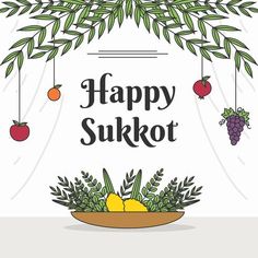 happy sukkat with fruits and vegetables in a bowl