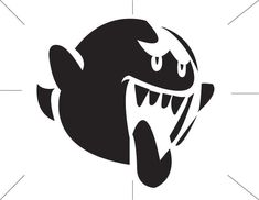 a black and white image of a monster with its mouth wide open, showing teeth