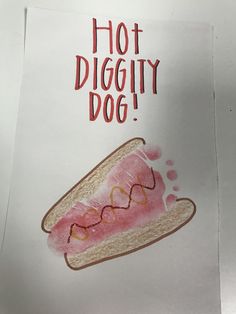 a piece of paper with a drawing of a hot dog on it's side