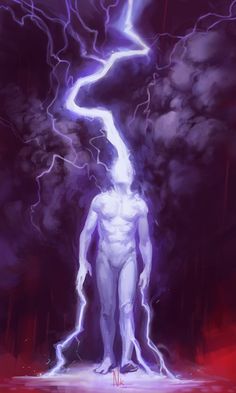 a man standing in the middle of a lightning storm