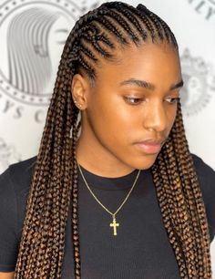 Box Braid And Cornrow, Brown And Black Cornrows, Black And Brown Cornrow Braids, Half Cornrows With Beads, Half Cornrows Half Box Braids Natural Hair, Half Cornrow Half Single Braids, Cornrow Raster Hairstyle, Short Natural Hair Plaiting Styles, Honey Brown Cornrows Braids