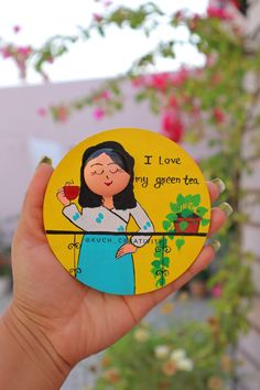 Woman with tea cup illustration Freeze Magnet Idea, Mdf Fridge Magnets Diy, Mdf Board Craft, Mdf Magnets, Mdf Board Art, Mdf Fridge Magnets, Mouldit Art, Clay Fridge Magnets Diy, Wood Slice Art Decor