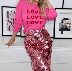 Hot Pink Sequin Pants Outfit, Pink Sequin Skirt Outfit, Mode Boho, Looks Party, Looks Street Style, Inspiration Mode, Looks Vintage, Holiday Fashion