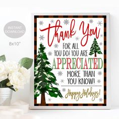 a christmas card with the words thank you for all you do