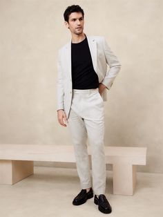 Tailored-Fit Linen-Blend Glen Plaid Suit Trouser | Banana Republic Factory Casual Tailored Spring Suits, Tailored Casual Spring Suits, Summer Linen Business Suits, Summer Linen Blazer In Neutral Color, Casual Cotton Suits For Business, Casual Cotton Business Suits, Casual Fitted Beige Suit, Tailored Casual Summer Suits, Tailored Linen Summer Suits