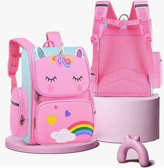 Cute Multicolor Unicorn Print Backpack, Cute Unicorn Print Backpack For Back To School, Cute School Backpack With Unicorn Print, Pink Unicorn Print Backpack, Pink Unicorn Print School Bags, Cute Pink Backpack With Unicorn Print, Multicolor Unicorn Print Bag For Students, Cute Pink Unicorn Print Bags, Pink Unicorn Print Standard Backpack