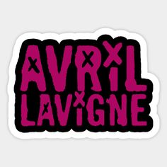 the word avril lavgne in pink and black on a white sticker