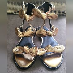 Gorgeous Gold Colored Bow Sandals From Rebecca Minkoff. Brand New Without Box. Bought In The Wrong Size For My Daughter. Buckle Closures. Beautiful For All Your Navy Summer Attire! Size 5 Gold Open Toe Sandals With Bow, Summer Attire, Bow Sandals, For My Daughter, Rebecca Minkoff, My Daughter, Women's Shoes Sandals, To My Daughter, Gold Color