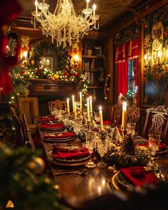 a dining room table set for christmas dinner