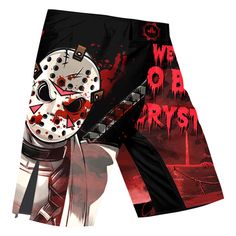 a pair of shorts with an image of a mask on it