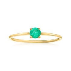 Ross-Simons - .20 Carat Emerald Ring in 14kt Yellow Gold. Size 8. RS Pure. Modern designs that complete your outfit and complement your personality. There's always room for more dainty gemstone rings. Stationed on a small 14kt yellow gold band, a .20 carat emerald adds a subtle touch of color to your favorite stacks. 1/8" wide. Emerald ring. Emerald birthstones are the perfect gift for May birthdays. Emerald Birthstone, Gold Sign, Ring Emerald, Emerald Color, Engagement Ring Cuts, Emerald Stone, Emerald Gemstone, Emerald Ring, Gold Band