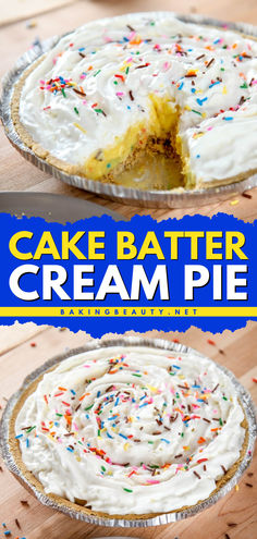 This Cake Batter Cream Pie is an easy Easter treat that starts with a graham cracker crust filled with rich cake batter filling! This cake and pie hybrid is one of the best Easter dessert ideas! Candyland Wedding, Funfetti Sprinkles, Cake Batter Recipes, Baking Pies, Strawberry Cream Pies, Future Chef, Grandma Cooking, Easter Lunch