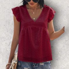 Gaovot Red Eyelet Flutter-Sleeve Top With All Over Eyelet Fabric. There Is A Lining In The Front But Not In The Back. Pit To Pit 20”, Length 24 1/2”. Size Xl (14). New With Tags. Red Ruffle Sleeve Top For Summer, Red Ruffle Sleeve Summer Tops, Red Ruffle Sleeve Blouse For Summer, Red Ruffle Sleeve Tops For Spring, Chic Red Flutter Sleeve Top, Casual Red Blouse With Flutter Sleeves, Red Flutter Sleeve Tops For Spring, Red Flutter Sleeve Blouse For Summer, Casual Red Tops With Flutter Sleeves