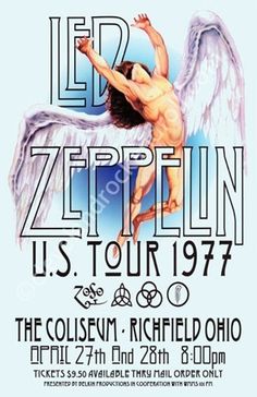 the led zeppun concert poster for us tour 1971, featuring an angel with wings