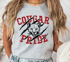 Cougar Pride Shirt, Houston Cougars Team, Football Team Shirt, Sport Shirt Mascot Ideas, School Spirit Shirts Designs, Panther Shirts, Homecoming Spirit, Pride Svg, Football Team Shirts, School Spirit Wear, School Spirit Shirts, Houston Cougars