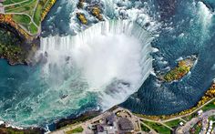 an aerial view of niagara falls and the surrounding city