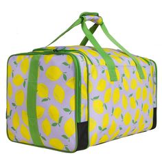 a yellow and white bag with lemons on it