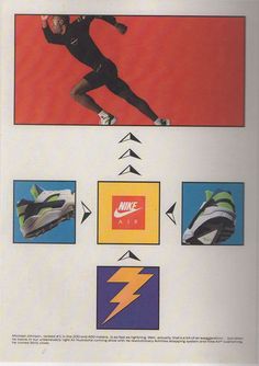 an advertisement for nike running shoes with the image of a man in black running and lightning symbols